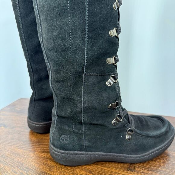 Timberland Women’s black leather suede tall boot size 7 side zip - Picture 2 of 14